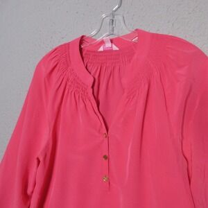 Lilly Pulitzer Elsa Top Medium Pink Passion Fruit Silk Long Sleeve Preppy Dainty